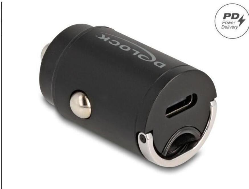 Delock Autoadapter 30 Watt 3 A PD 3.0 24-pins USB-C Zwart