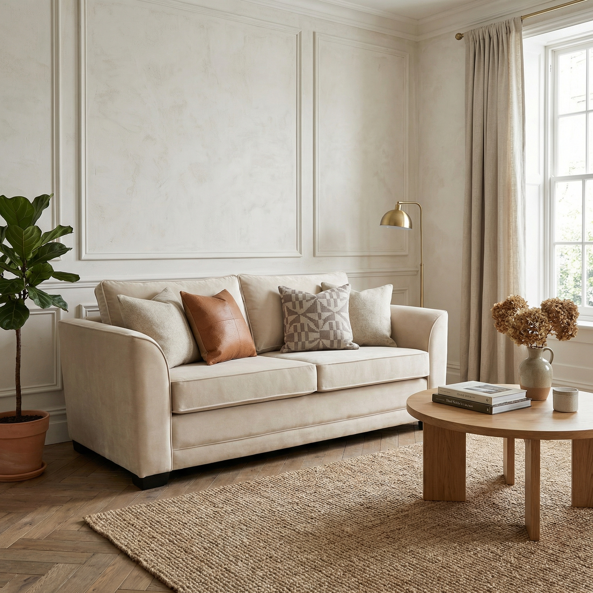Sofa Style Ardley 3 Seat Velvet Sofa Bed in Cream