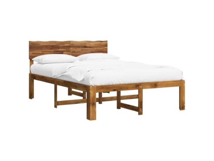 KTHLBRH ROSTOCK Doppelbett mit Kopfteil und 135 x 190 cm Massives Akazienholz, doppelte Live Edge-Kanten, integriertes Kopfteil, fester Lattenrost, einzigartige Maserung