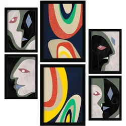POSTER Set Mit 6 Kontrastische Künste In Liebhaber Abstrakt A3 & A4 Schwarzer Rahmen
