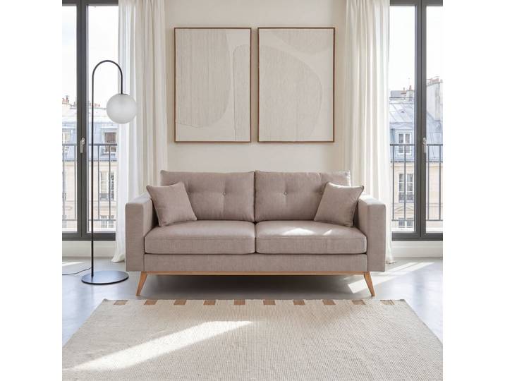 Skandinavisches 3-Sitzer-Sofa mit Stoffbezug, beige