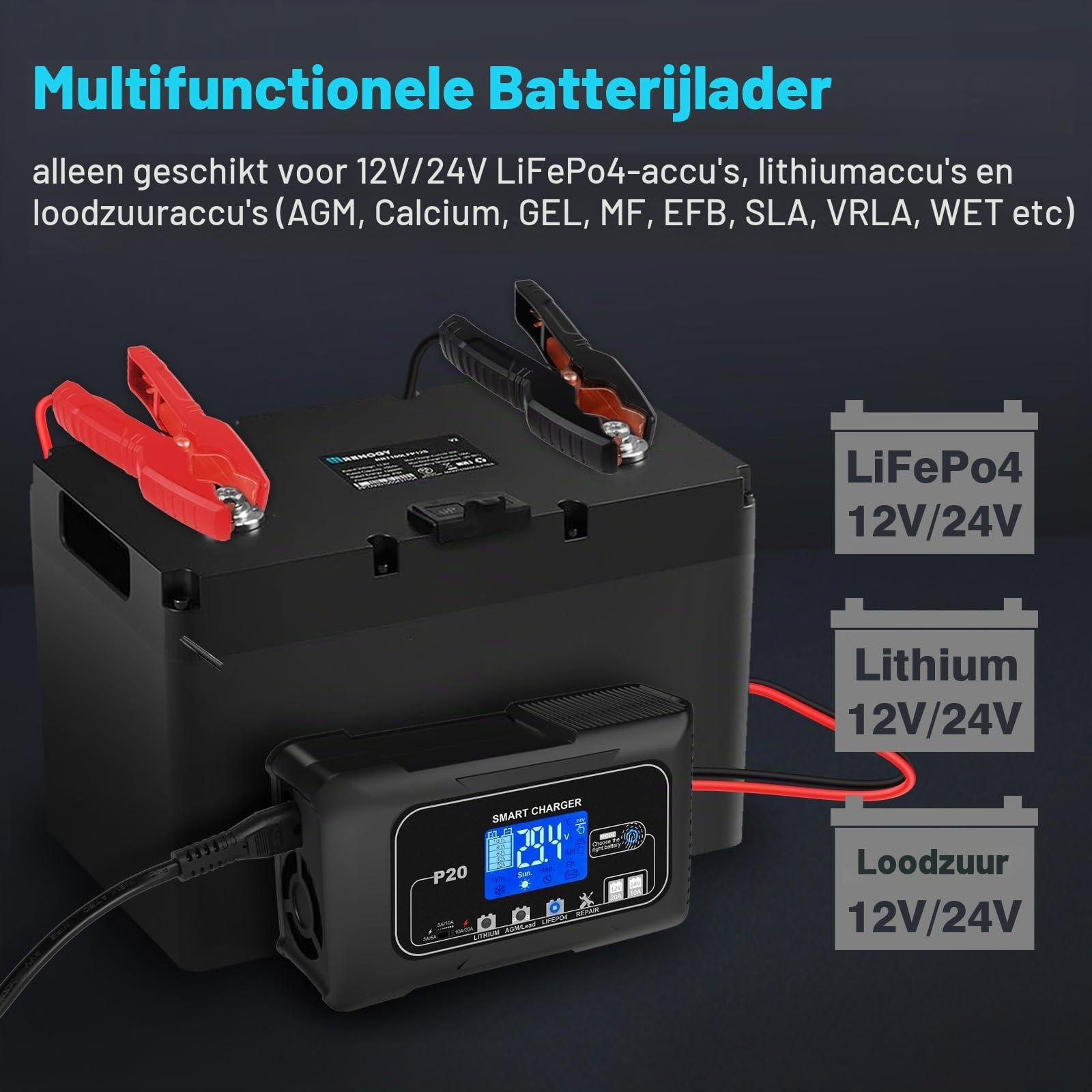 Selius Autoacculader 12 Volt 20 Ampère voor Lithium en Loodzuur Batterijen