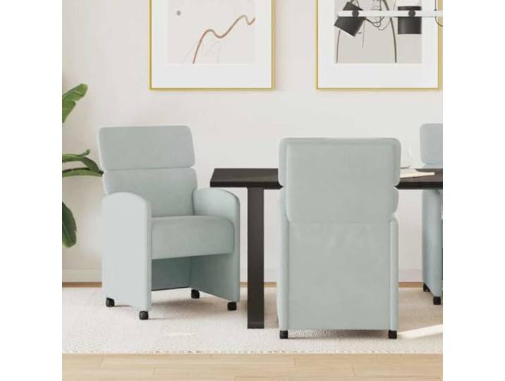 KGHFDVB 2er Set Esszimmerstühle mit Rollen, Samt Hellgrau, 58x65x98 cm Weicher Samtbezug, moderne Optik, flexible Rollen, bequeme Armlehnen, robuste Verarbeitung