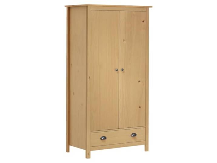 Xolmizyn Kleiderschrank - Kiefer Massivholz, 2 Türen, mit Kleiderstange Robustes Kiefernholz, Inklusive Schublade & Boden, Zeitloses Design