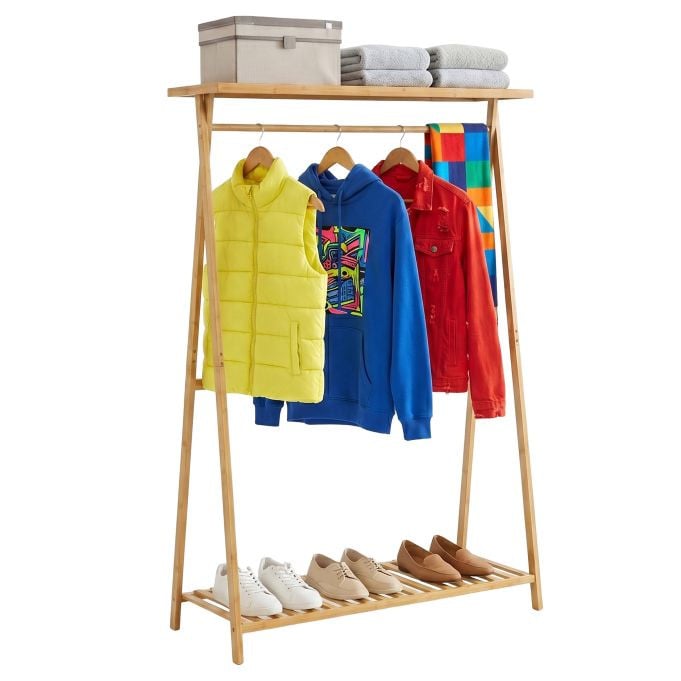 Relaxdays Bamboe kledingrek met 2 planken, Bruin/Beige