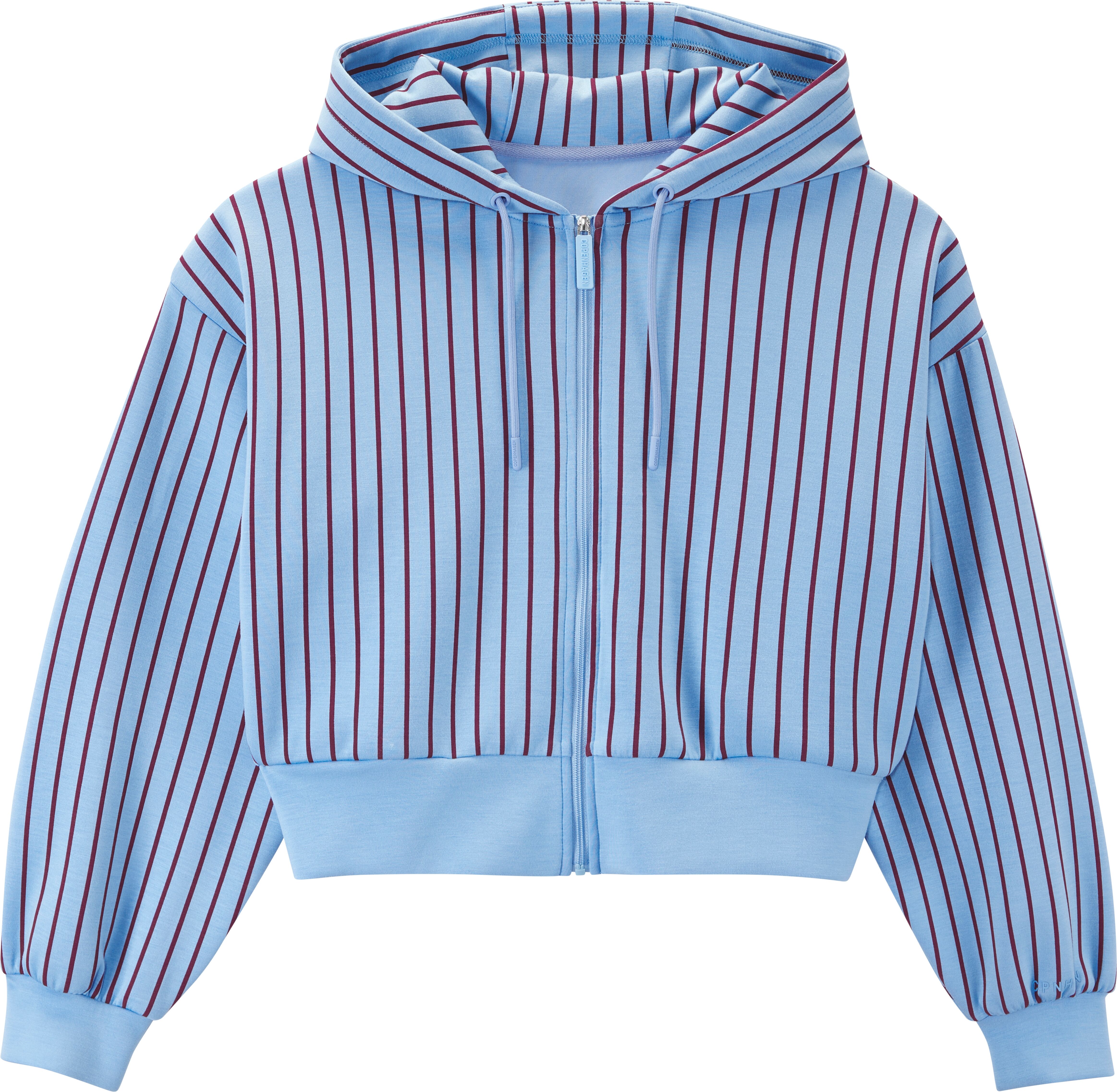Kapuzensweatjacke COPENHAGEN STUDIOS, Damen, Gr. 44/46, blau (blau gestreift), Sweatware, Obermaterial: 48% Polyester, 47% Viskose, 5% Elasthan, gestreift, bequem hüftlang, ohne Ausschnitt, elastischer Bund, Sweatjacken Kapuzensweatjacke, modischer Streif