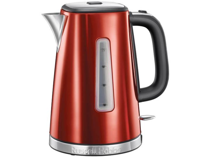 Russell Hobbs Wasserkocher Wasserkocher, Rot, Kunststoff, 1,7 l, 16x24.5x22.5 cm, kabellos, automatische Abschaltung, Trockengehschutz, Überhitzungsschutz, 360°-Sockel, Anti-Rutsch-Füße, weit aufklappbarer Deckel, Beleuchtung, Kochgeschirr, Küchengeräte, Wasserkocher