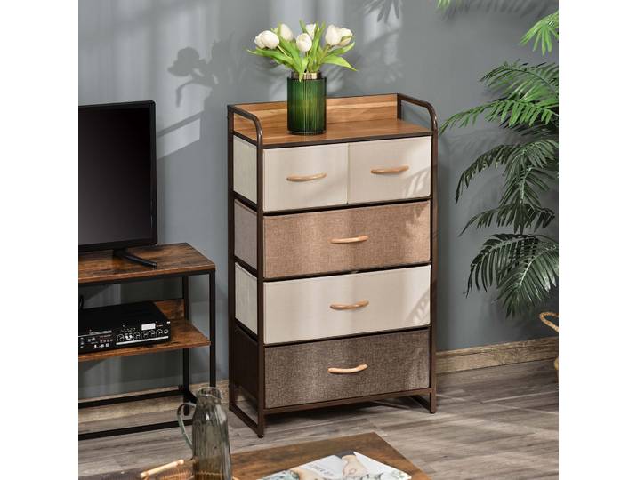 HOMCOM Commode 5 Tiroirs Tissu Multicolore 58x29x99 cm