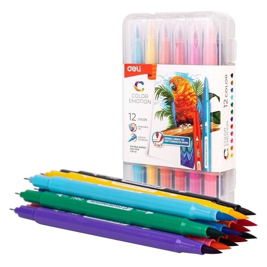 Deli Color Emotio doppelseitige Marker, 12 DELI-Farben (12x) (6973504009104)
