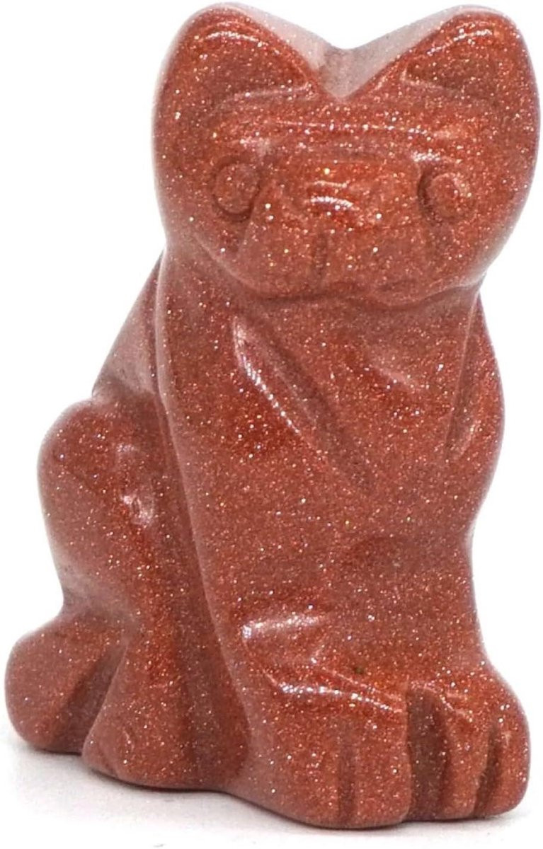 Kattenbeeldje van Rood Goudsteen - Natuursteen Dierenbeeldje voor Huisdecoratie - Hoogte: 38 cm