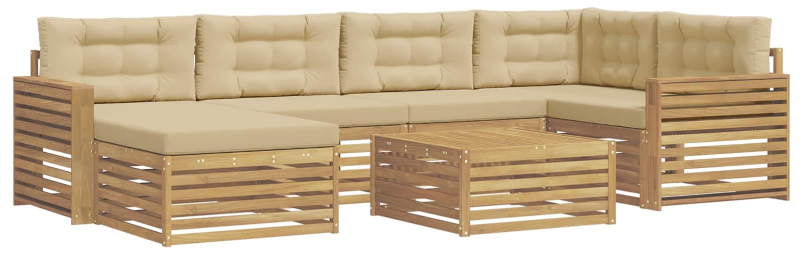 Garnitur aus Gartenmöbeln bestehend aus einem Sofa mit 7 Kissen, Farbe: Beige