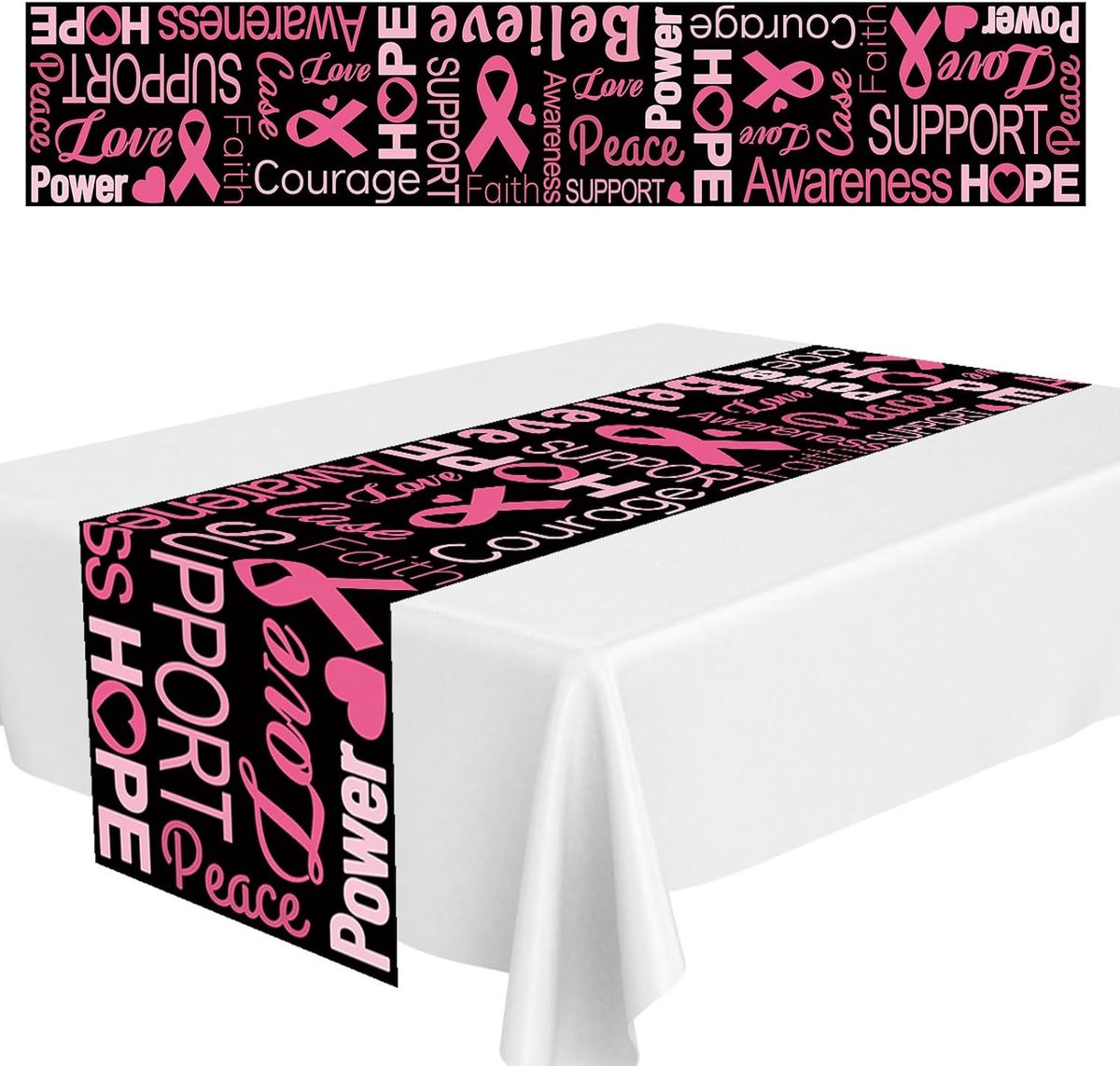 SnelShoppen Table Runner Roze Rimpel Tafelkleed voor Borstkanker Awareness B/D/H: 35 x 180 cm