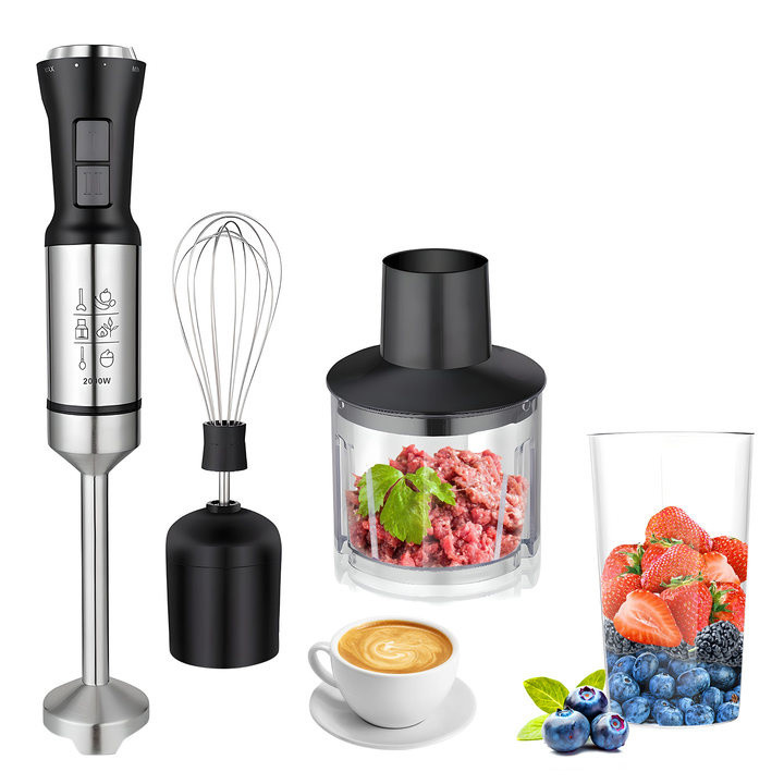HDeye 4-in-1 multifunctionele handmixer met 2000W vermogen inclusief vleesmolen, sapcentrifuge en garde