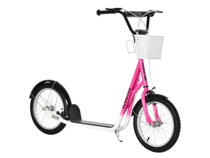 HOMCOM Kinderroller mit Luftreifen Höhenverstellbar Tretroller Rosa