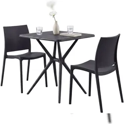 DELUKE Gartenmöbel-Set GRETA mit 2 Stühlen 156x72x81cm, Kunststoff, Schwarz Balkonset Gartenset Tisch mit Stühlen Bistroset Outdoor