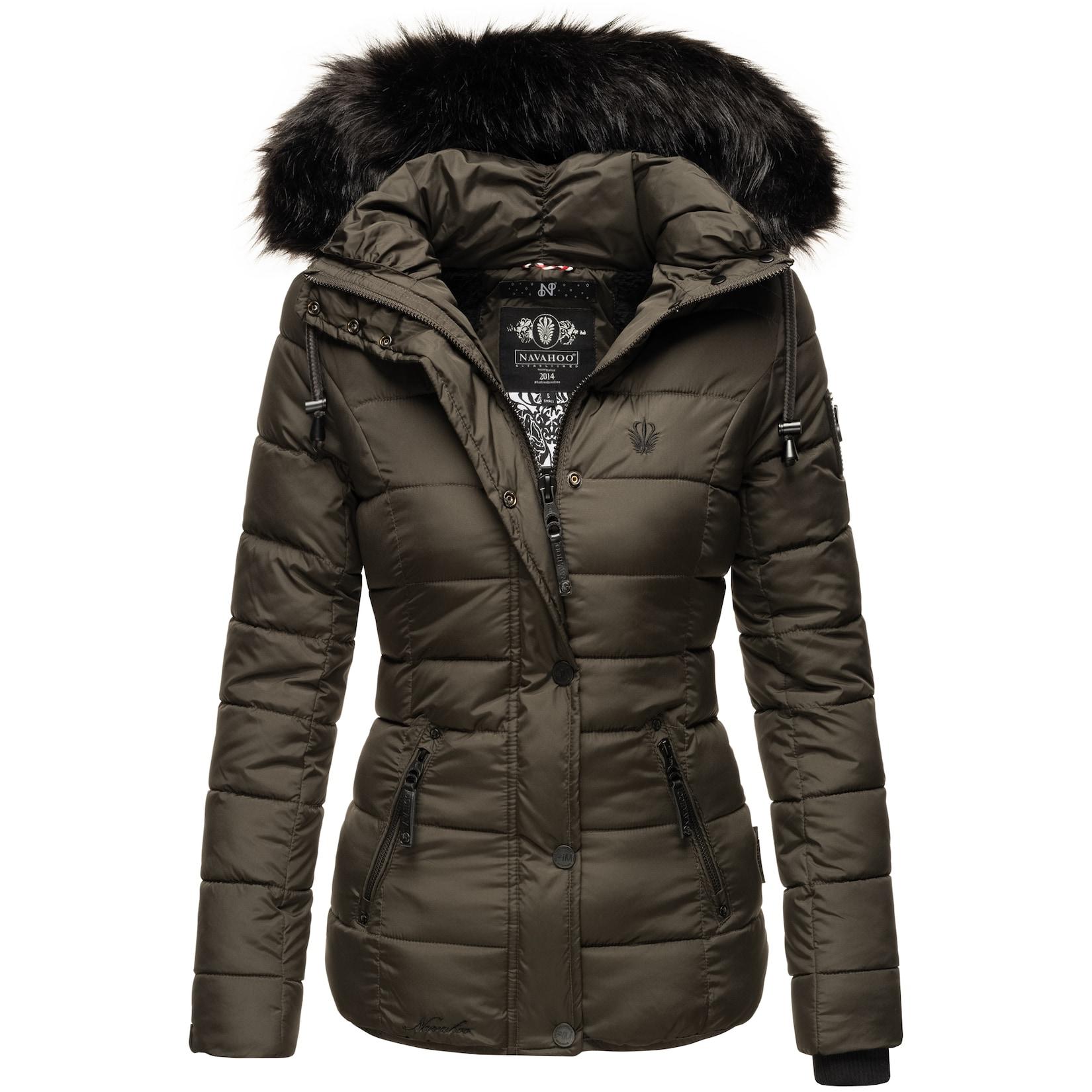NAVAHOO Damen Modische Winterjacke Steppjacke mit Kunstpelz Kapuze Zuckerbiene