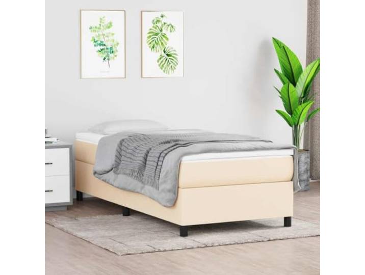 Molumvel Boxspringbettgestell Creme 100x200 cm Stoff Bettrahmen Einzelbett Untergestell ohne Matratze