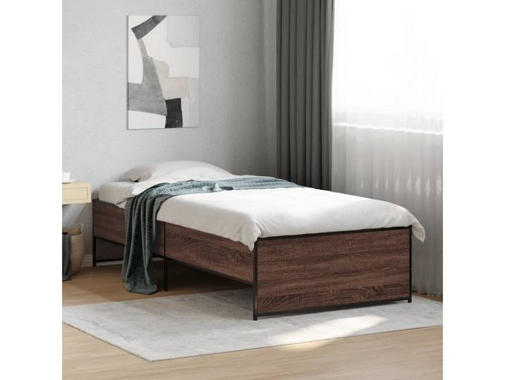 furnicato Bettgestell Braunes Bett in Eichen-Massivholz-Optik 203 x 143 x 40,5 cm (1-tlg)