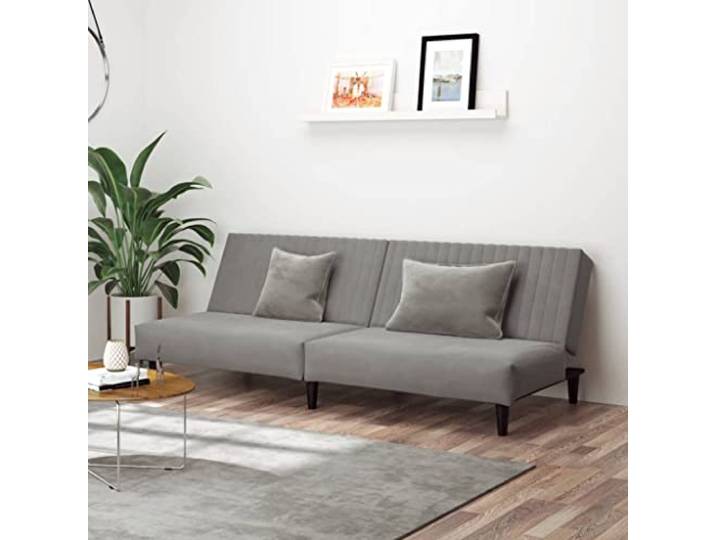HEFZGDB Schlafsofa 2-Sitzer Hellgrau Samt Bettcouch mit verstellbaren Rückenlehnen und robustem Holzrahmen für Wohnzimmer und Gästezimmer
