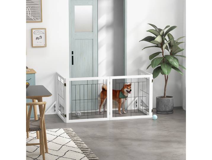 PawHut Barrière Sécurité Chien 4 Panneaux Pliante Blanc