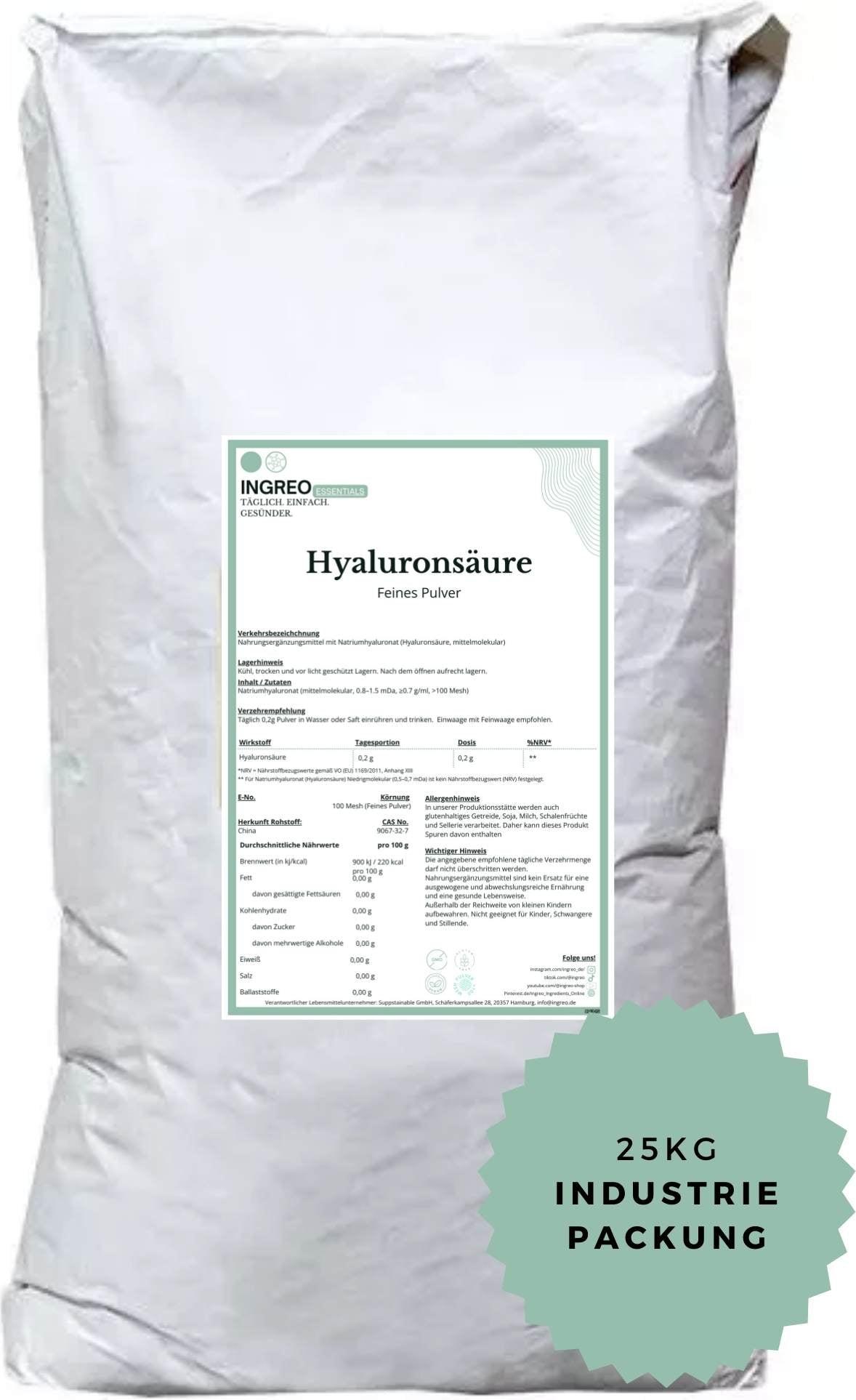 Hyaluronsäure - Natriumhyaluronat - Mittelmolekular (0.5-0.7 mDa, ≥ 0.7 g/ml) Feines Pulver (>100 Mesh) - 25 kg
