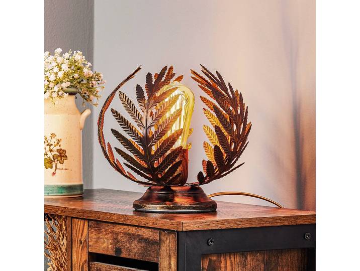 Tischlampe Felce ONLI, bronze / altmessing, für Wohn- / Esszimmer, Metall, Tischlampe