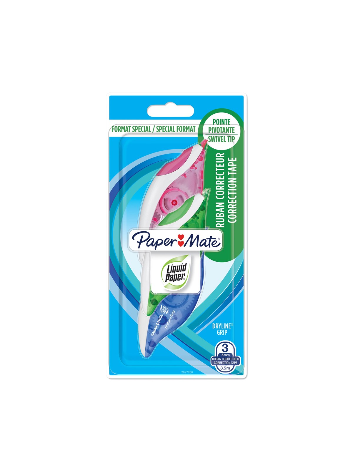 Paper Mate Liquid Paper DryLine Grip-Korrekturband | Gemischte Farben | 3 Stück