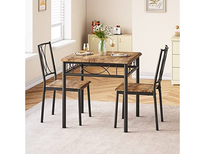 GarveeMore Küchentisch mit 2 Stühlen Esszimmermöbel Dining Table 74x74cm Tischplatte 15cm starke Tischplatte Durchbruch-Design 40x40cm MDF gepol