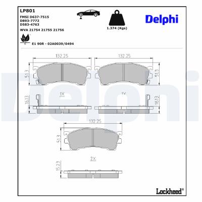 DELPHI Bremsbelagsatz, Scheibenbremse lp801 für MAZDA Ford