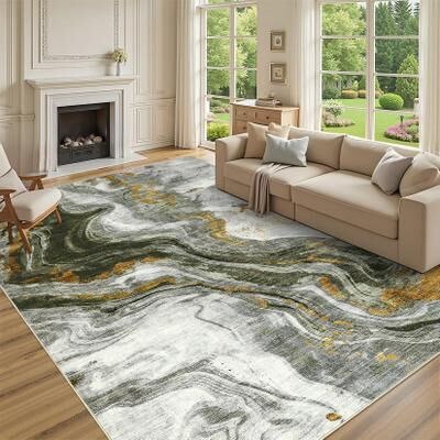 Garvee Marble Swirl Modern Abstract Area Rug