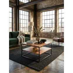 Couchtisch Massivholz Metall 60x60x41cm mit Stauraum Industrial Design