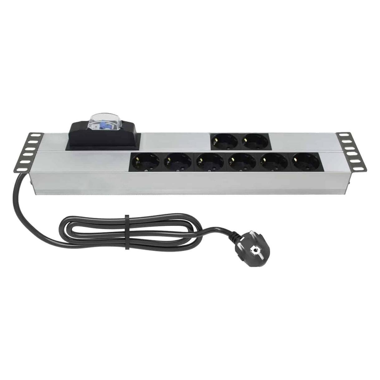 Rockstable 2HE 19 Zoll Rack 8-fache Steckdosenleiste Sicherung und Kurzschlussschutz - 4kW Leistung (RSPL19-8PDU)