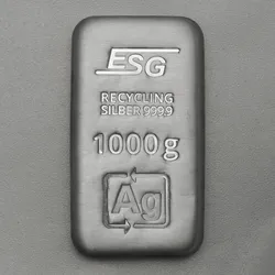 Silberbarren 1000g/1kg ESG gegossen gravierbar Recyclingsilber