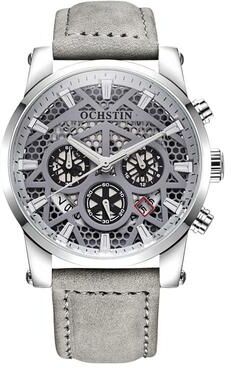 Everyday Crate Ochstin 5052B Business Quartz Watch Waterproof Genuine Leather Mens Dress Watch silver+grey