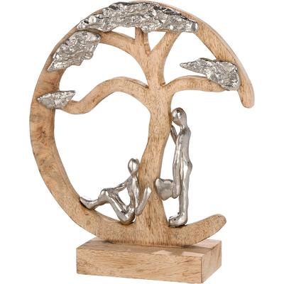 Skulptur GILDE "Skulptur rund Couple under a tree", braun (naturfarben), B:27,5cm H:32,5cm T:9cm, Mangoholz, Dekofiguren, Paar Romantik Geborgenheit Natur Idylle Zweisamkeit