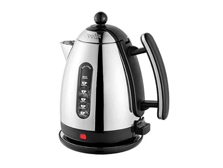 Dualit LITE Wasserkocher Edelstahl 1,5L Schwarz, 6 Tassen, Tropffrei Kompakter Retro Wasserkocher, zwei Wasserstandsanzeigen, für Tee & Kaffee, genaues Ablesen der Füllmenge, heizt schnell auf