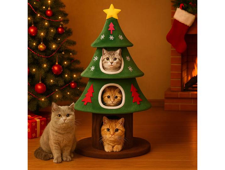 COMHOMA tire à gratter Design d'arbre de noël arbre à chat à plusieurs étages maison à chat piliers à gratter boule de chat