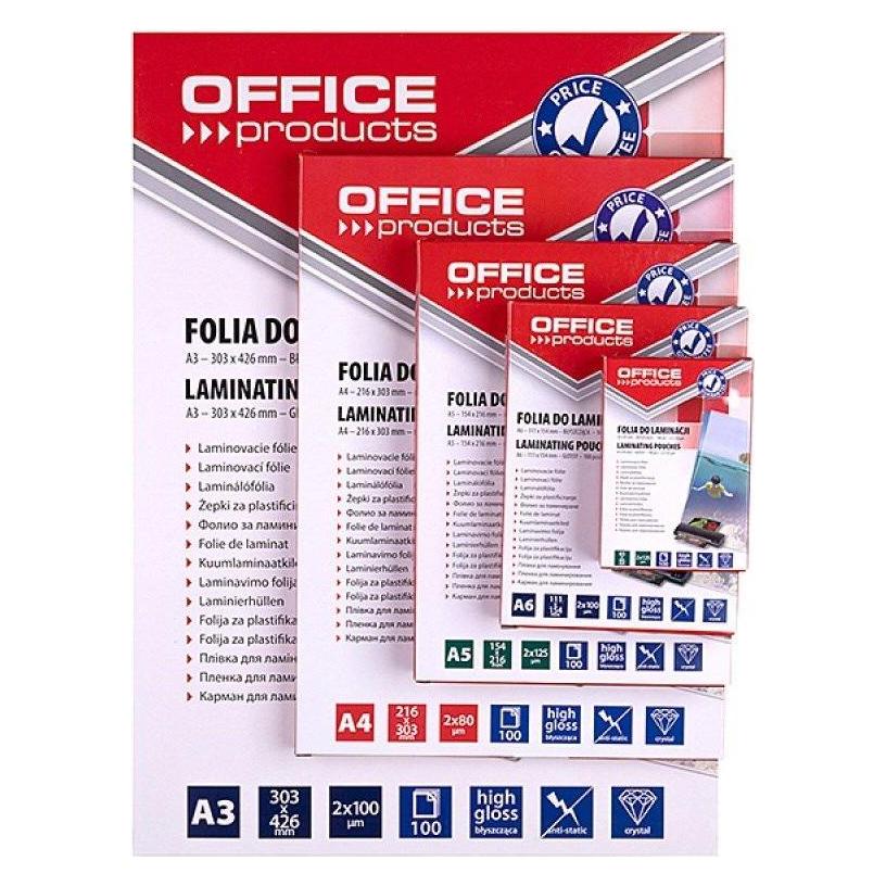 Office Products Folie zum Laminieren, A3, 2x100 Mikron, glänzend, 100 Stk., transparent (A3, 100 Stk., 100 µm) (20325625-90)