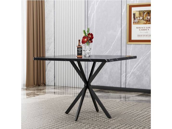 Table A Manger Carree Noir 4 A 6 Places Table De Repas Moderne FloraGrace Pour Cuisine Salle A Manger Montage Simple 98x98x78cm