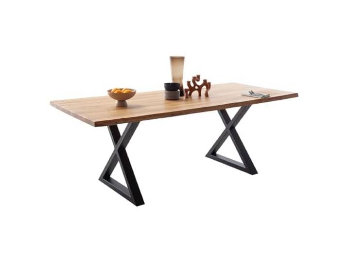 Lomadox Esszimmer Massivholz-Esstisch Tisch 180x100 cm in Wildeiche massiv geölt mit X-Gestell und Baumkantenoptik, Echtholz