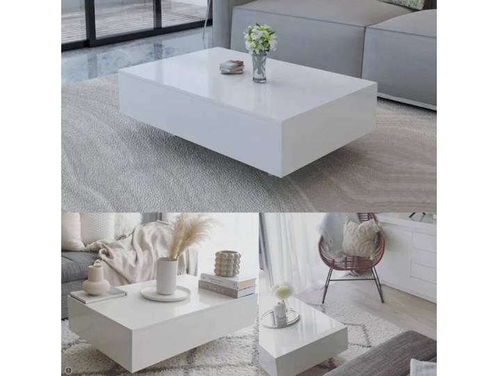 Table basse rectangulaire haute brillance blanche - Belleshop - 85 x 55 x 31 cm - MDF à finition brillante
