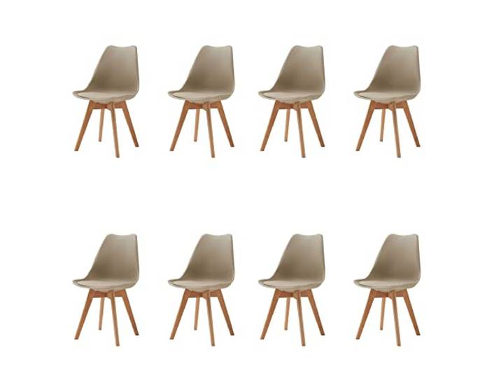 HJhomeheart Esszimmerstühle 8er Set, Skandinavische Küchenstühle Design, Sitzfläche aus Kunstleder, mit Massivholz Beinen, Gepolsterte armlose Stühle, Khaki