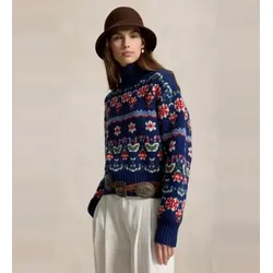 Polo Ralph Lauren für Damen. 211B23913001 Pullover aus Wollmischung mit blauen Blumen (M), Lässig, Wolle, Langarm