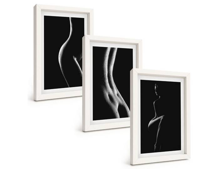 BILDER SET 3er Set - 20x30 cm Weißer Rahmen - Schwarz-weiße weibliche Silhouetten