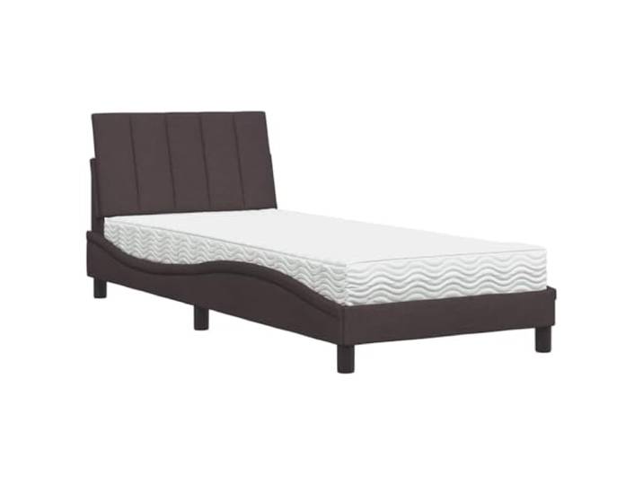 PUGYNBK Bett mit Matratze Hanko, 80 x 200 cm, Dunkelbraun Gepolstertes Kopfteil aus PP-Faser, Lattenrost ohne Lattenrost, stabile Beine