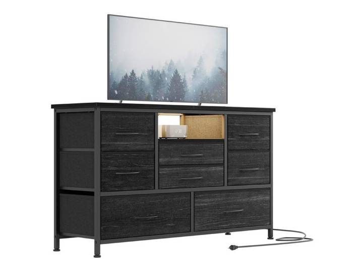 Meuble TV 120x36x75cm – 8 tiroirs MDF résistant LED 22 modes – meuble multimédia gaming – Noir