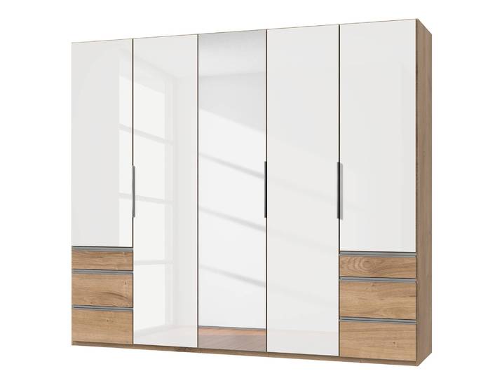 Drehtürenschrank Level 36 D IV 250 x 216cm Weiß/Hochglanz Weiß/Eiche Dekor