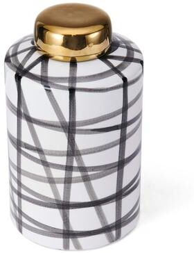 Elements Black and White Scribble Ceramic Jar, 9 Inch
