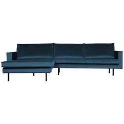 Ecksofa Rodeo Samt, moderne Chaiselongue links, blau, elegantes Design, bequem für 3-4 Personen