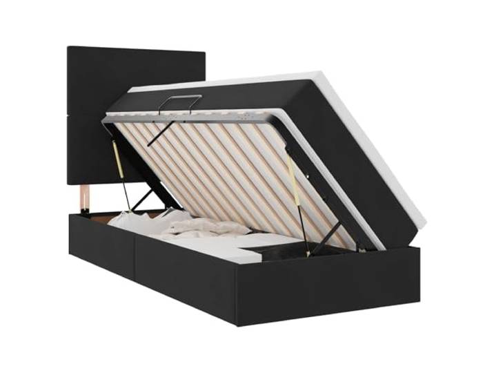 KKgypkn Samtbett 90x190 Schwarz mit LED-Beleuchtung und Matratze, Aufbewahrungsbett mit Kunstlederkopfteil, Metallrahmen und Stauraum, inklusive Matratze 90x190 cm